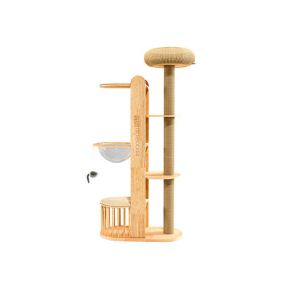 Contemporary Creative Cylindrical Rubberwood Acrylic Sisal Multi-Functional Cat Tree For Living Room