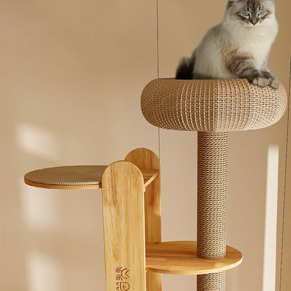 Contemporary Creative Cylindrical Rubberwood Acrylic Sisal Multi-Functional Cat Tree For Living Room