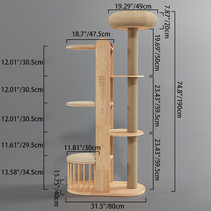 Contemporary Creative Cylindrical Rubberwood Acrylic Sisal Multi-Functional Cat Tree For Living Room