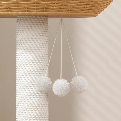 Contemporary Creative Round Rubberwood Acrylic Rattan Sisal Multi-Functional Cat Tree For Living Room