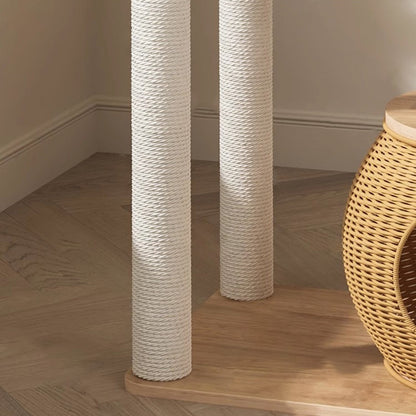 Contemporary Creative Round Rubberwood Acrylic Rattan Sisal Multi-Functional Cat Tree For Living Room