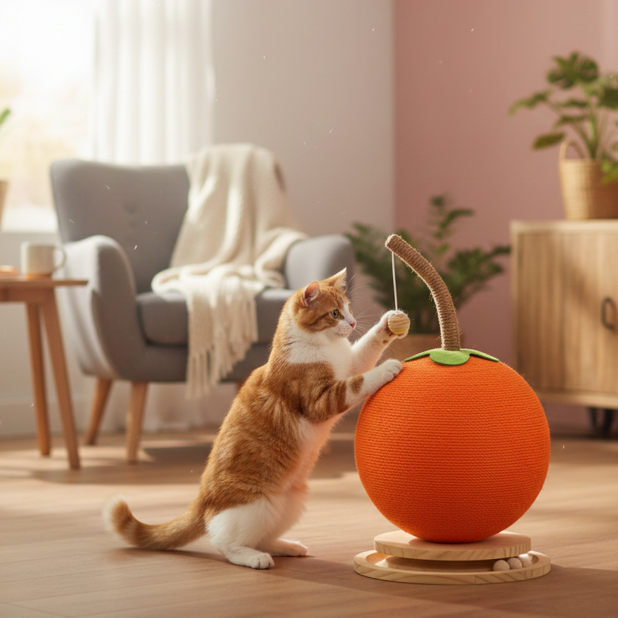 Contemporary Creative Round Orange-Shaped Sisal Foam Medium-Density Fiberboard Cat Tree For Bedroom