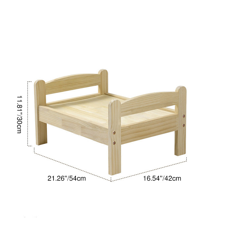 Contemporary Scandinavian Rectangular Pine Wood Printed Fabric Cat Bed For Bedroom