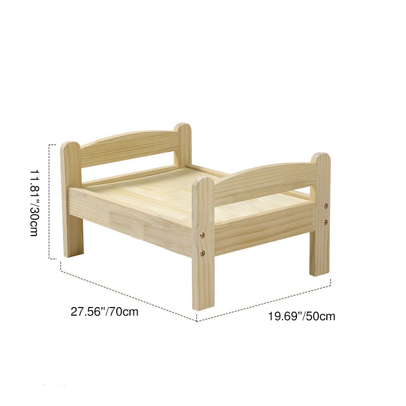 Contemporary Scandinavian Rectangular Pine Wood Printed Fabric Cat Bed For Bedroom