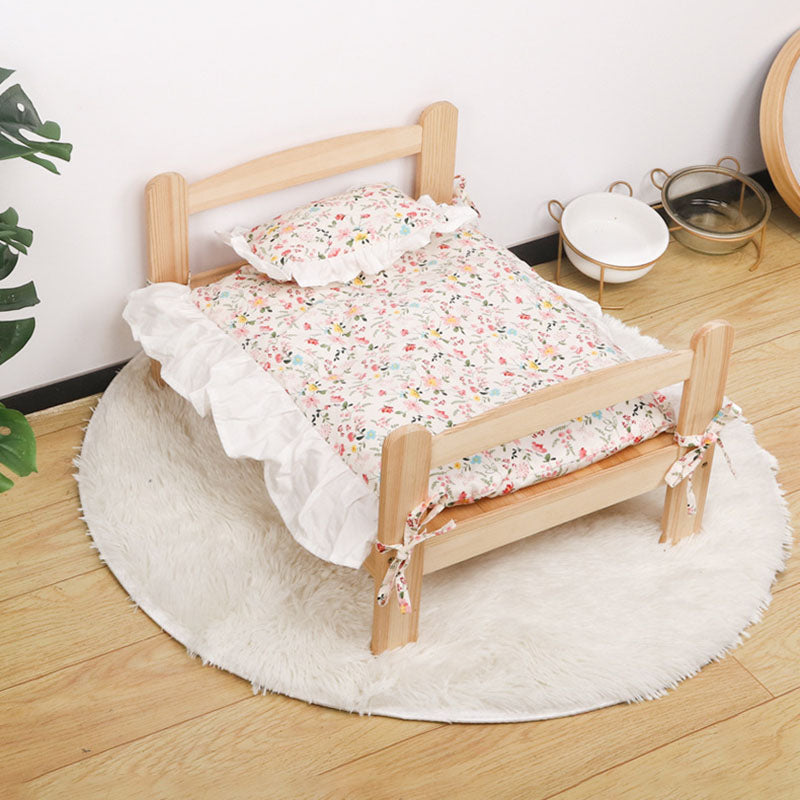 Contemporary Scandinavian Rectangular Pine Wood Printed Fabric Cat Bed For Bedroom