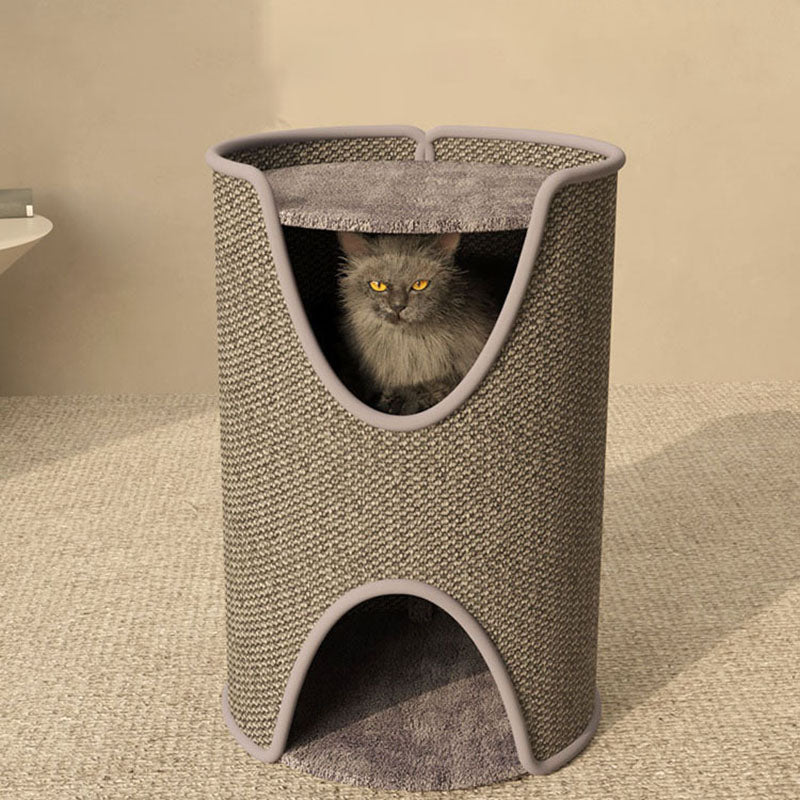 Contemporary Creative Cylindrical Sisal Velvet Fabric Medium-Density Fiberboard Cat Tree 1/2-Tier For Bedroom
