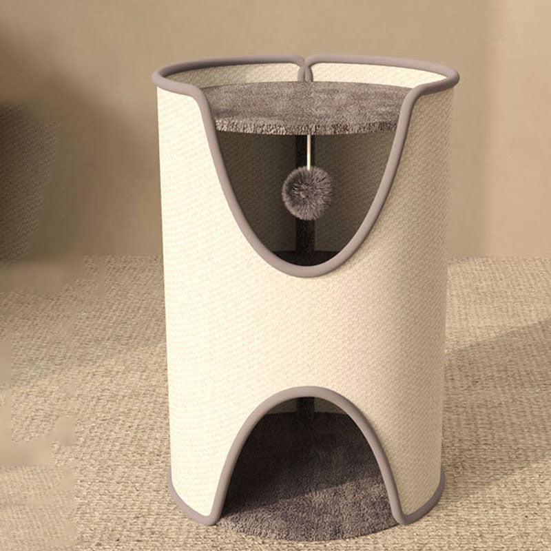 Contemporary Creative Cylindrical Sisal Velvet Fabric Medium-Density Fiberboard Cat Tree 1/2-Tier For Bedroom