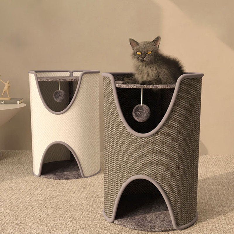Contemporary Creative Cylindrical Sisal Velvet Fabric Medium-Density Fiberboard Cat Tree 1/2-Tier For Bedroom