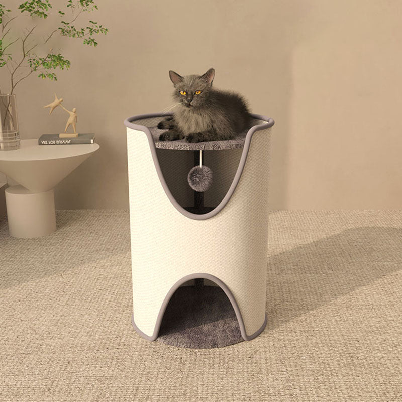 Contemporary Creative Cylindrical Sisal Velvet Fabric Medium-Density Fiberboard Cat Tree 1/2-Tier For Bedroom