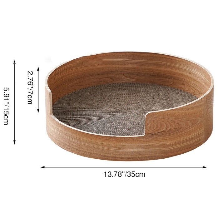 Traditional Vintage Round Veneered Plywood Linen Sisal Cat Bed For Bedroom