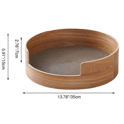 Traditional Vintage Round Veneered Plywood Linen Sisal Cat Bed For Bedroom