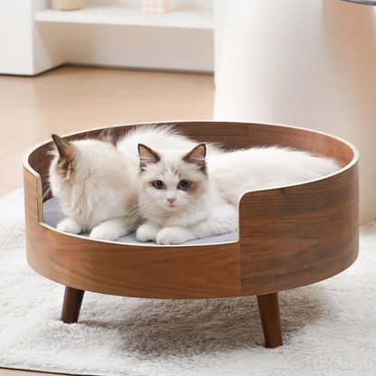 Traditional Vintage Round Veneered Plywood Linen Sisal Cat Bed For Bedroom
