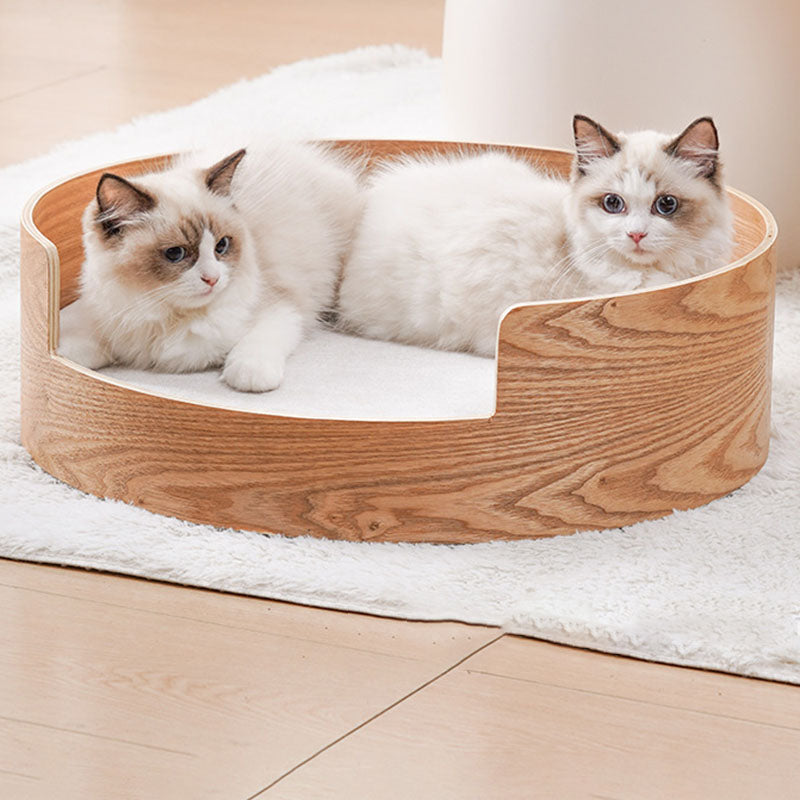 Traditional Vintage Round Veneered Plywood Linen Sisal Cat Bed For Bedroom