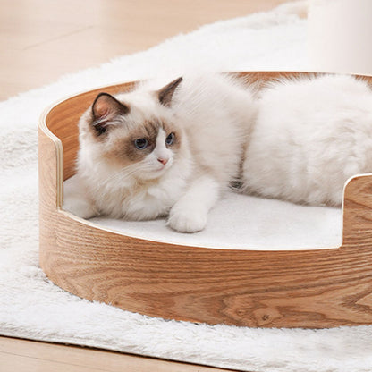 Traditional Vintage Round Veneered Plywood Linen Sisal Cat Bed For Bedroom
