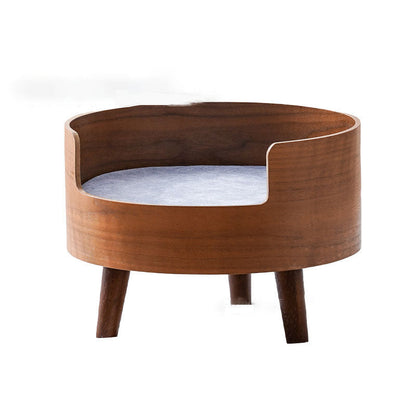 Traditional Vintage Round Veneered Plywood Linen Sisal Cat Bed For Bedroom