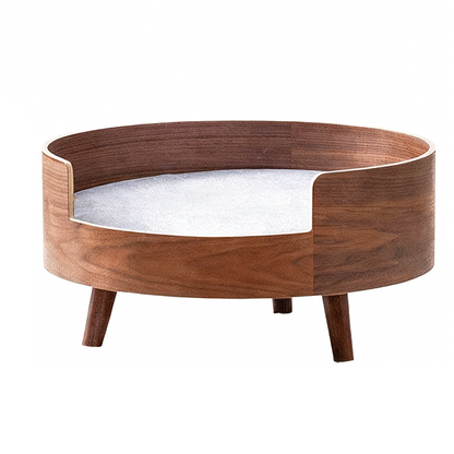 Traditional Vintage Round Veneered Plywood Linen Sisal Cat Bed For Bedroom