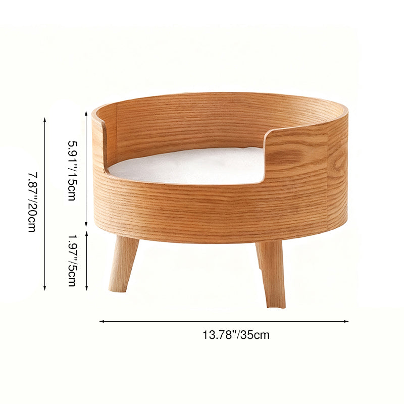 Traditional Vintage Round Veneered Plywood Linen Sisal Cat Bed For Bedroom