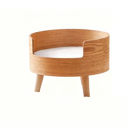 Traditional Vintage Round Veneered Plywood Linen Sisal Cat Bed For Bedroom