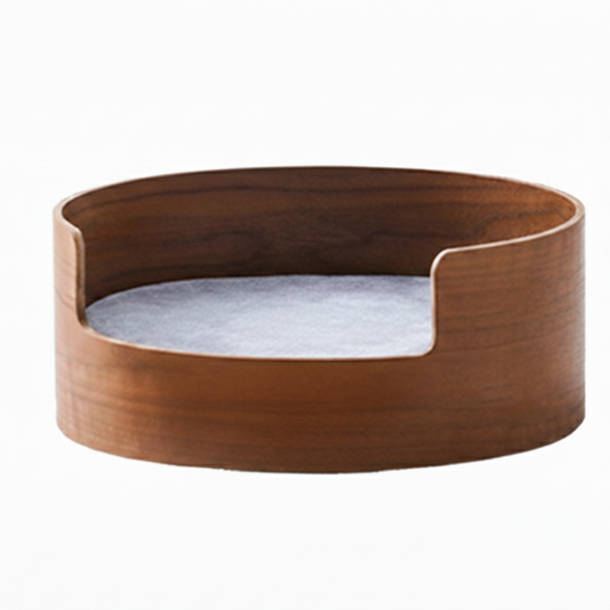 Traditional Vintage Round Veneered Plywood Linen Sisal Cat Bed For Bedroom