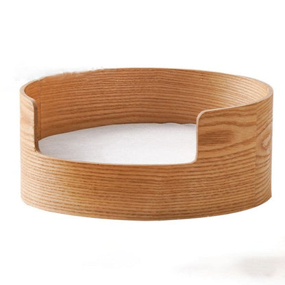 Traditional Vintage Round Veneered Plywood Linen Sisal Cat Bed For Bedroom