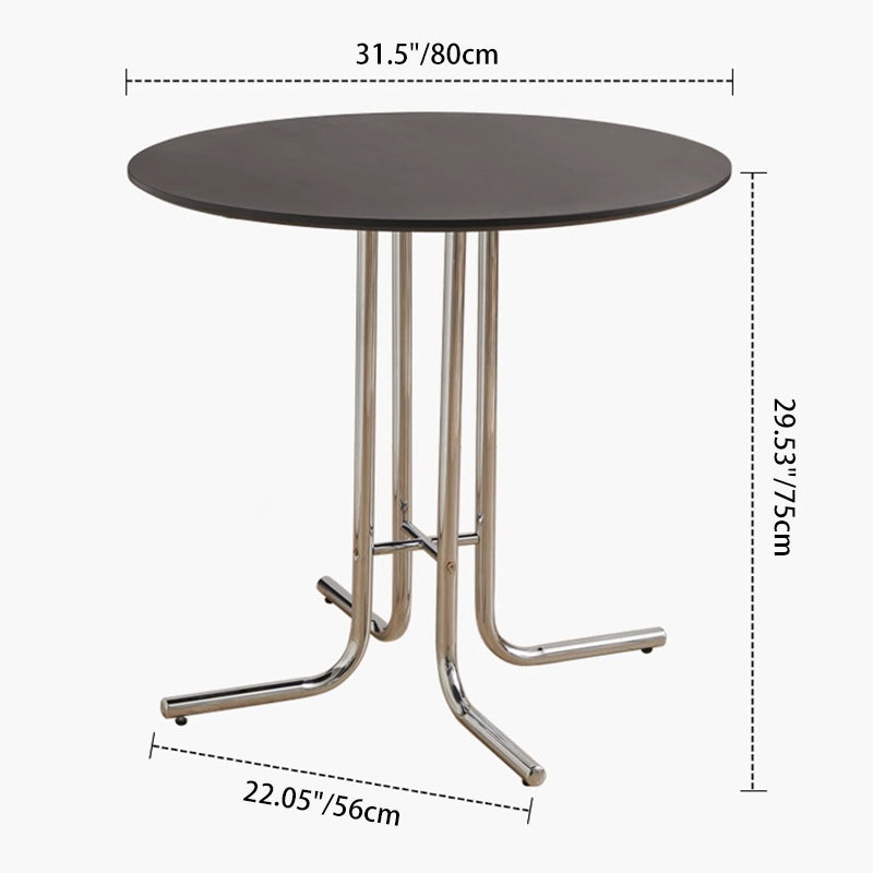 Modern Minimalist Round Plywood Iron L-Shaped Leg Dining Table For Dining Room