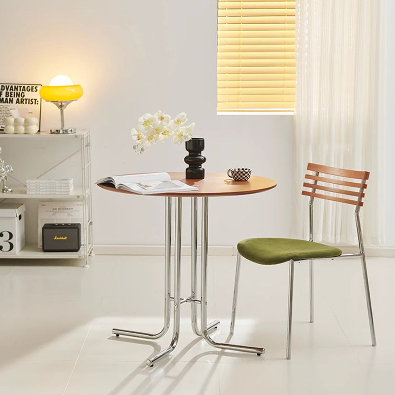 Modern Minimalist Round Plywood Iron L-Shaped Leg Dining Table For Dining Room