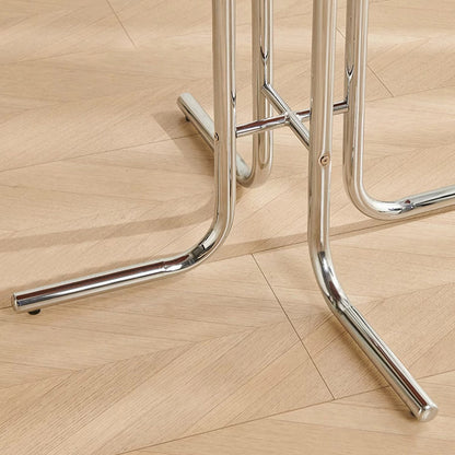 Modern Minimalist Round Plywood Iron L-Shaped Leg Dining Table For Dining Room
