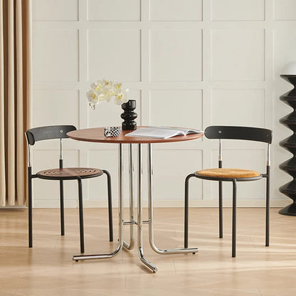 Modern Minimalist Round Plywood Iron L-Shaped Leg Dining Table For Dining Room