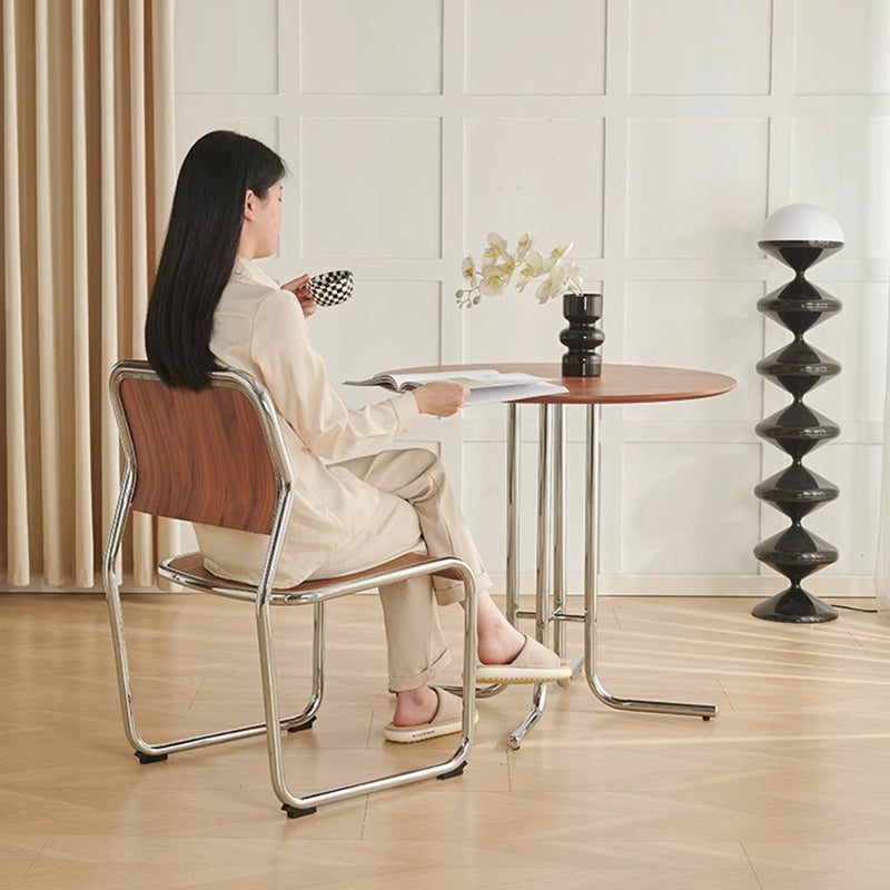 Modern Minimalist Round Plywood Iron L-Shaped Leg Dining Table For Dining Room