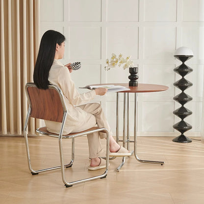 Modern Minimalist Round Plywood Iron L-Shaped Leg Dining Table For Dining Room