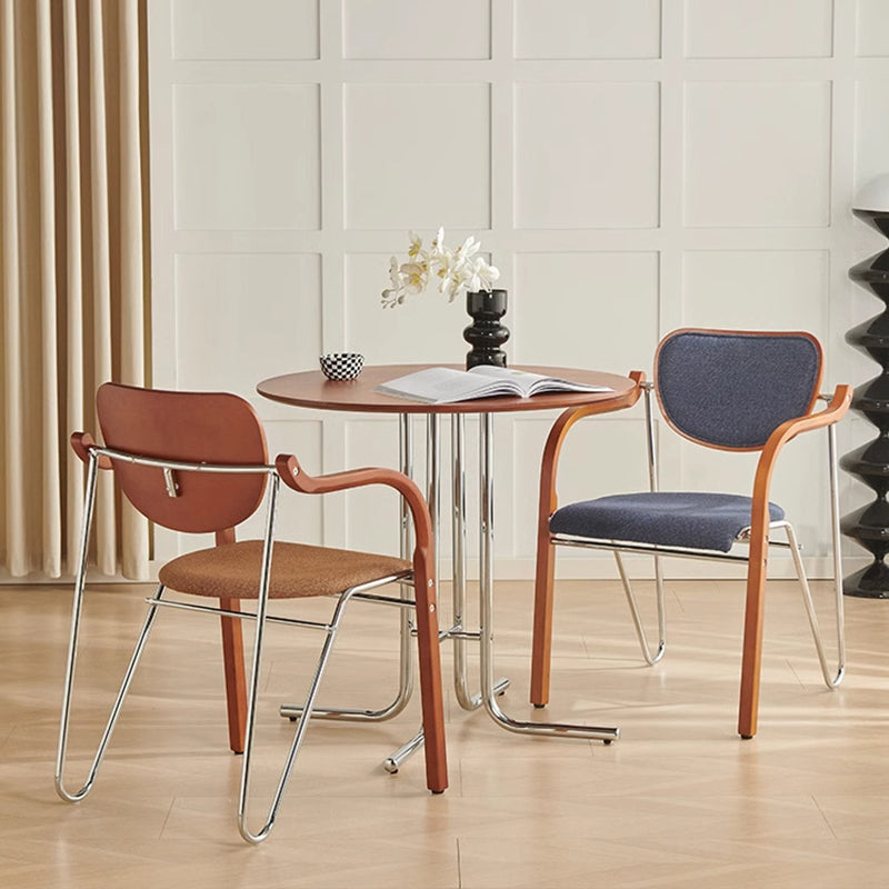 Modern Minimalist Round Plywood Iron L-Shaped Leg Dining Table For Dining Room