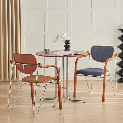 Modern Minimalist Round Plywood Iron L-Shaped Leg Dining Table For Dining Room