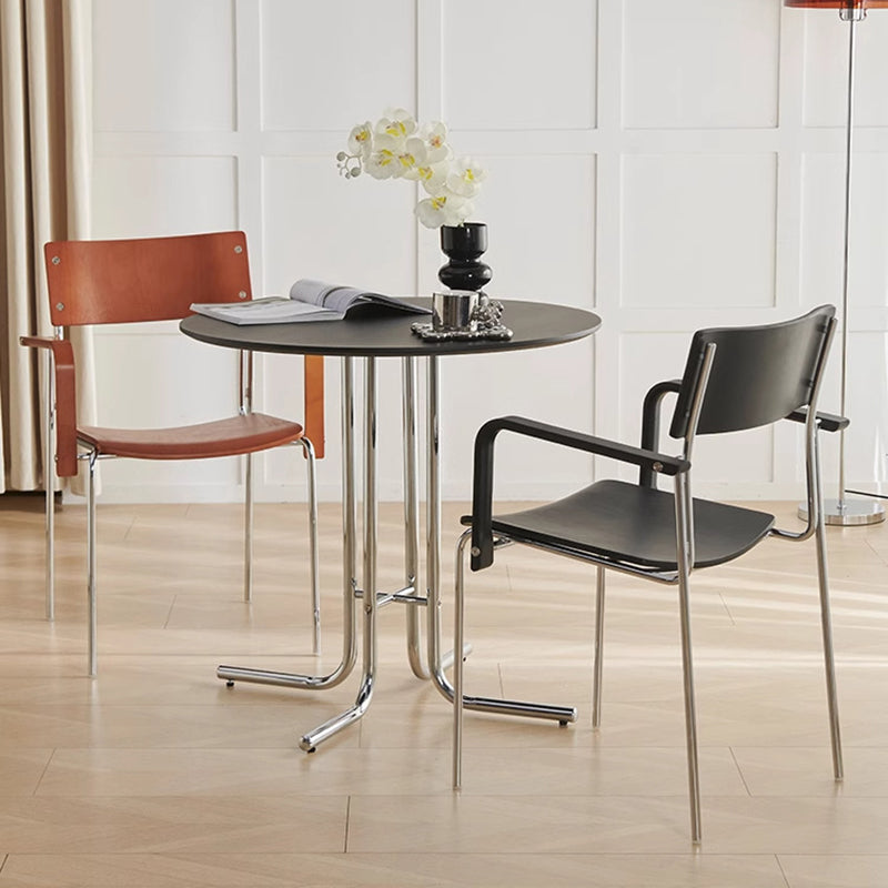 Modern Minimalist Round Plywood Iron L-Shaped Leg Dining Table For Dining Room