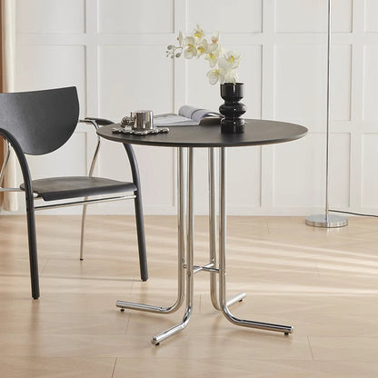 Modern Minimalist Round Plywood Iron L-Shaped Leg Dining Table For Dining Room