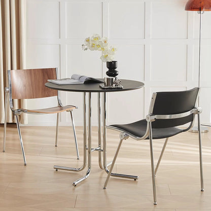 Modern Minimalist Round Plywood Iron L-Shaped Leg Dining Table For Dining Room