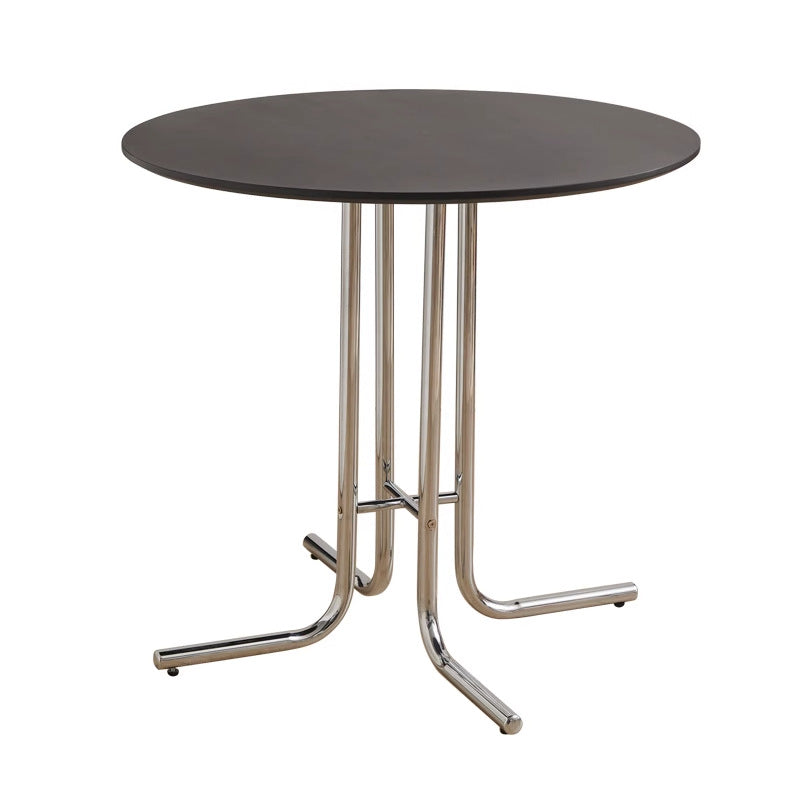 Modern Minimalist Round Plywood Iron L-Shaped Leg Dining Table For Dining Room