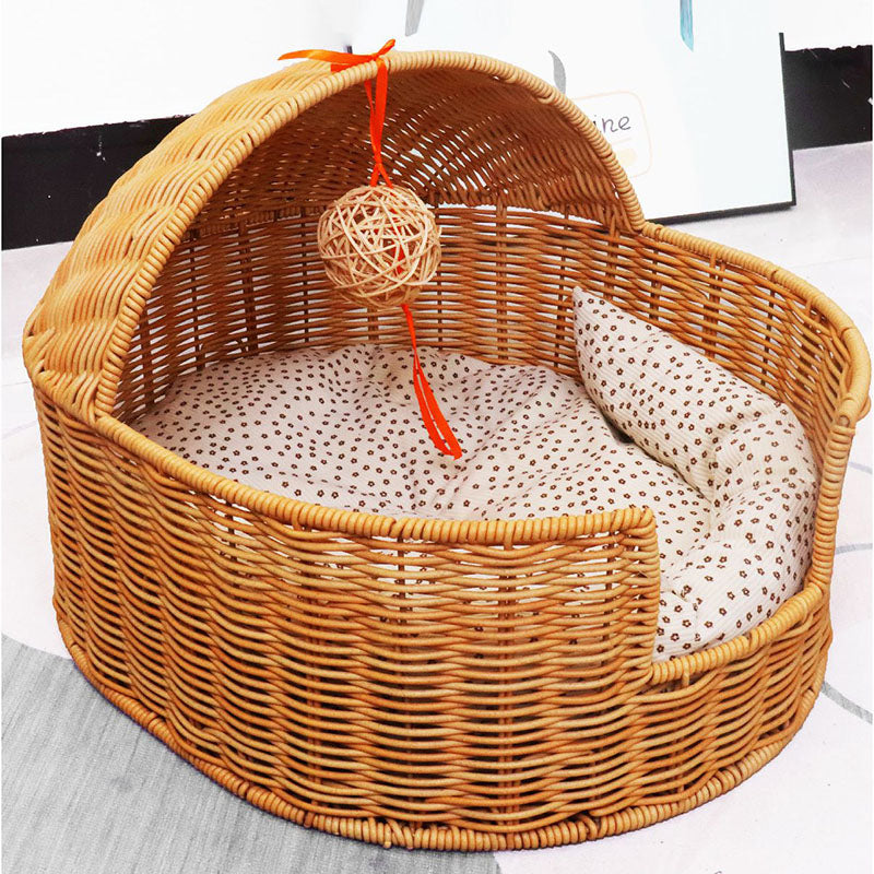 Traditional Chinese Oval Fabric PP Rattan Steel Semi-Enclosed Cat Bed For Bedroom