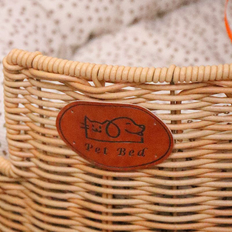 Traditional Chinese Oval Fabric PP Rattan Steel Semi-Enclosed Cat Bed For Bedroom