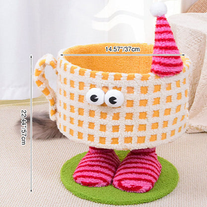 Contemporary Creative Cylindrical Cup-Shaped Velvet Fabric Sisal Paper Tube Multi-Functional Cat Tree For Bedroom