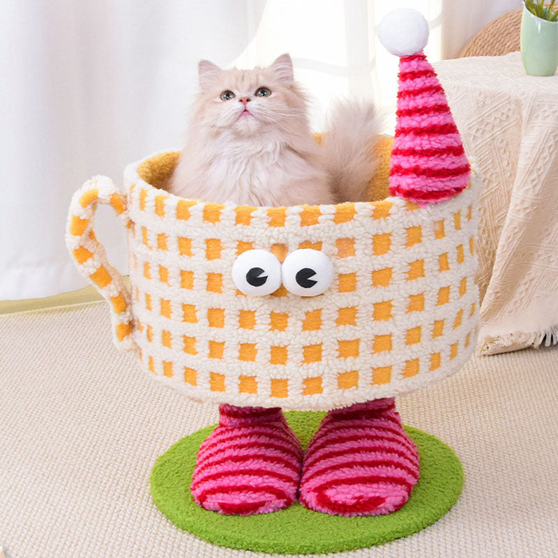 Contemporary Creative Cylindrical Cup-Shaped Velvet Fabric Sisal Paper Tube Multi-Functional Cat Tree For Bedroom