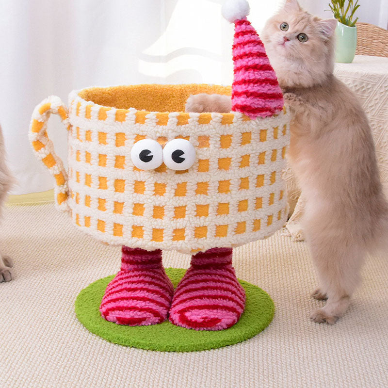 Contemporary Creative Cylindrical Cup-Shaped Velvet Fabric Sisal Paper Tube Multi-Functional Cat Tree For Bedroom