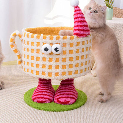 Contemporary Creative Cylindrical Cup-Shaped Velvet Fabric Sisal Paper Tube Multi-Functional Cat Tree For Bedroom