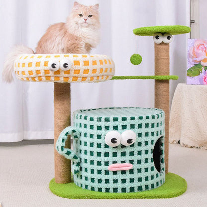 Contemporary Creative Cylindrical Cup-Shaped Velvet Fabric Sisal Paper Tube Multi-Functional Cat Tree For Bedroom