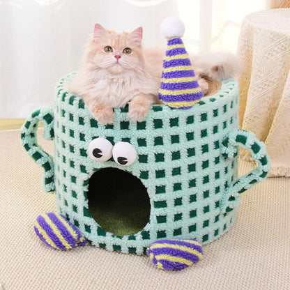 Contemporary Creative Cylindrical Cup-Shaped Velvet Fabric Sisal Paper Tube Multi-Functional Cat Tree For Bedroom