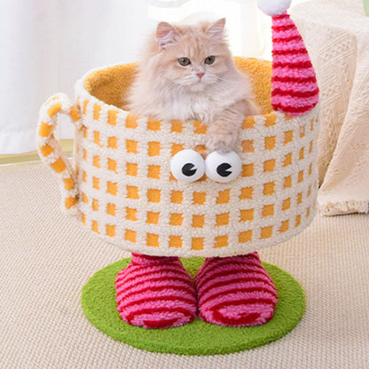 Contemporary Creative Cylindrical Cup-Shaped Velvet Fabric Sisal Paper Tube Multi-Functional Cat Tree For Bedroom
