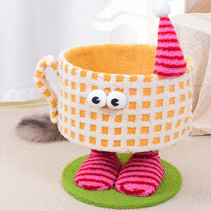 Contemporary Creative Cylindrical Cup-Shaped Velvet Fabric Sisal Paper Tube Multi-Functional Cat Tree For Bedroom