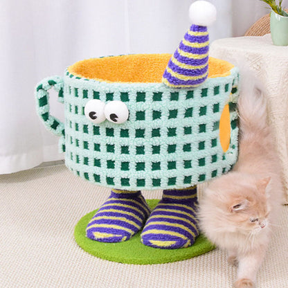Contemporary Creative Cylindrical Cup-Shaped Velvet Fabric Sisal Paper Tube Multi-Functional Cat Tree For Bedroom