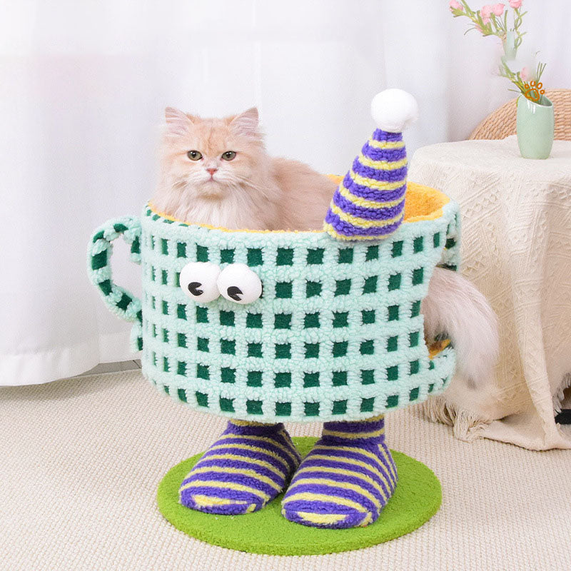 Contemporary Creative Cylindrical Cup-Shaped Velvet Fabric Sisal Paper Tube Multi-Functional Cat Tree For Bedroom