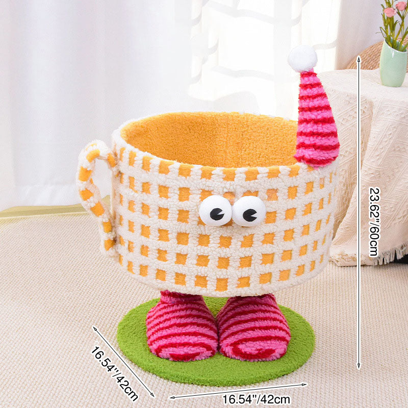 Contemporary Creative Cylindrical Cup-Shaped Velvet Fabric Sisal Paper Tube Multi-Functional Cat Tree For Bedroom