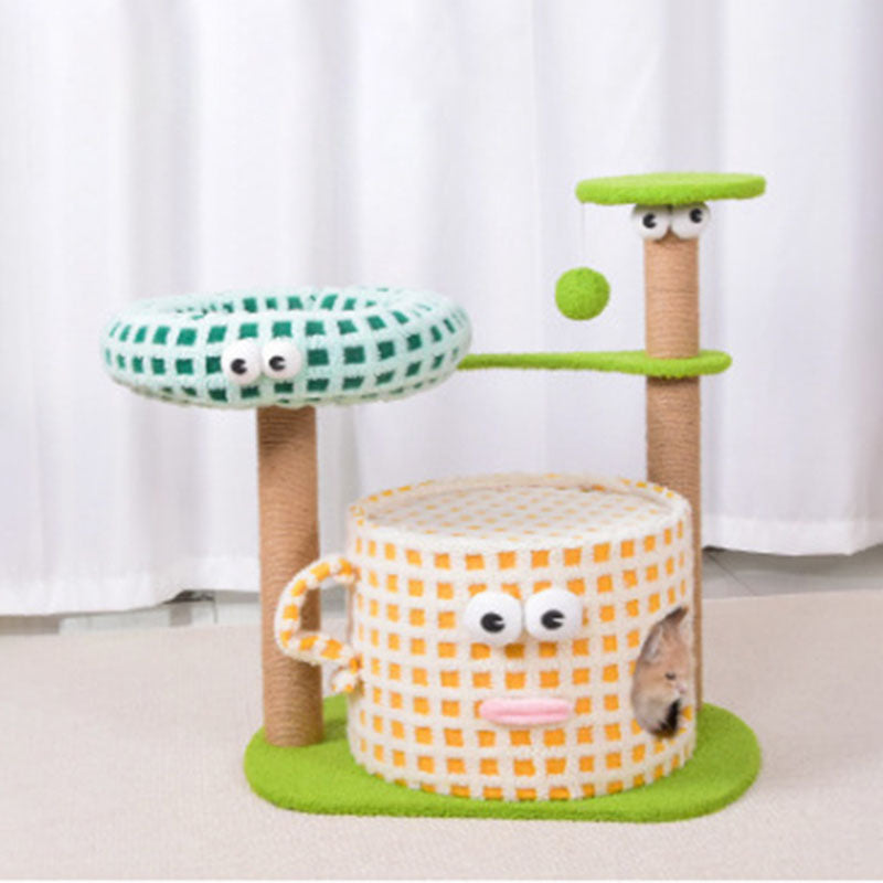 Contemporary Creative Cylindrical Cup-Shaped Velvet Fabric Sisal Paper Tube Multi-Functional Cat Tree For Bedroom